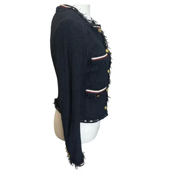 Veronica Beard Eclipse Fringe Trim Jacket Black Tweed Blazer Women’s Size 4 - Picture 5 of 15
